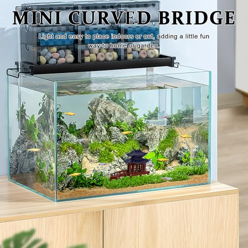 Levemolo Mini Curved Bridge Pavilion Statue Ceramic Fish Tank Decoration Bonsai Ornament for Landscape Realistic Design Sturdy Construction for Garden Aquarium Use
