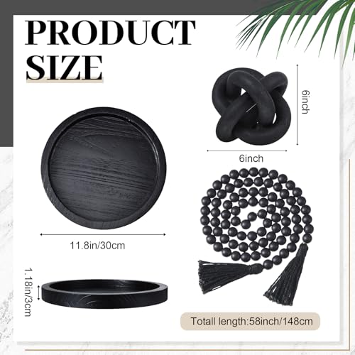 6 Pieces Ceramic Vase Set for Table Centerpieces Decor Include Wood Chain Link Bead Garland Boho Rustic Serving Tray for Home Table Living Room Dining Decoration(Black) - color: Black