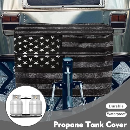Black American Flag 20 Pound Double for RV/Trailer/Camper Waterproof Double Zipper Propane Gas Cylinder Cover Four Seasons General Protection - color: Black American Flag, size: S(20LB)