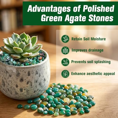 Halatool 2.2LB Natural Green Agate Stones for Aquarium Gravel & Fish Tank 0.35-0.6 Inch Decorative Pebbles for Succulent Rocks DIY Landscaping Indoor Plants Vase Fillers - size: 2.2 LB, style: Green Pebbles