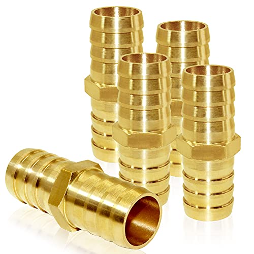 Joywayus 3/4" ID Hose Barb Fitting Hex Union Brass Adapter Water/Fuel/Air (Pack of 5) - size: 0.75 Inch, style: 5PCS