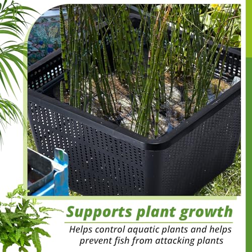 8 Pcs Aquatic Plant Baskets for Hydroponics Water Garden Plant Pots Black Plastic Mesh Basket 9 x 9 x 5.2 Inch Square Pond Containers for Island Live Aquarium Botany Flowers