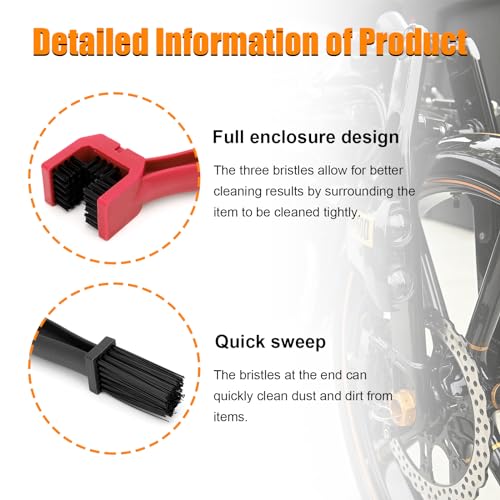 Ziciner 2 PCS Motorcycle Chain Brush, Bike Chain Cleaning Brush with Double-Ended Brushes, Durable Motor and Bicycle Chain Gears Maintenance Cleaning Tool, Motorcycle Accessories (Black+Red) - color: Black+red