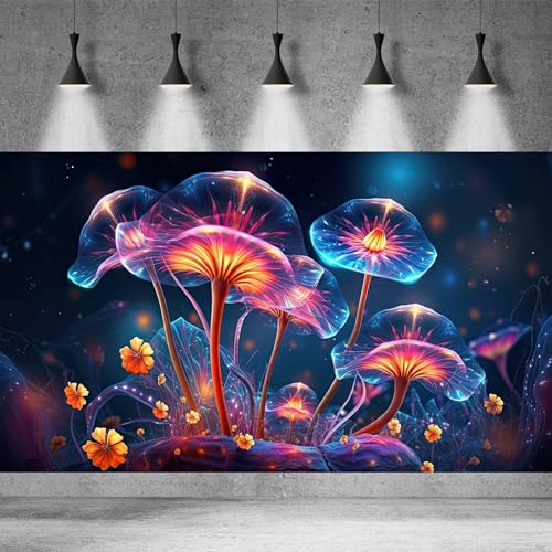 Flower Aquarium Background Modern Style Bluebell Blooming Flower Floral Design Terrarium Background Mysterious Elegant Glowing Fantasy Flower Fish Tank Backdrop Poster Decorations Vinyl 24x12in - color: Orange Red, size: 24(W)x12(H)in