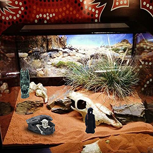 Skull Aquarium Fish Tank Decorations Decor (Set of 3) Devil Death Mummy Statue Sculpture Reptile Turtle Lizard Spider Tanks Terrarium Décor Ornament Pet - color: Skull & Devil