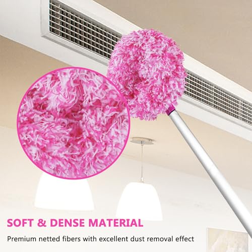 Ceiling Fan Cleaner Duster Reusable Microfiber Ceiling Fan Blade Cleaner Removable Duster with Extension Pole Adjusts 13 to 49.7 Inch for Cleaning Walls Furniture Door Window Top (Rosy White) - color: Rosy White