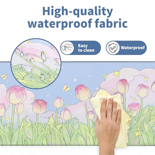 Kawaii Flower Mouse Pad Large Desk Mat Extended Keyboard Mouse Pad Cute XL Mousepad with Non-Slip Base and Stitched Edge Plant MouseMat Desk Pad 31.5 x 11.8 in Mouse Pads for Desk Home Office Gaming - color: Cute Flower