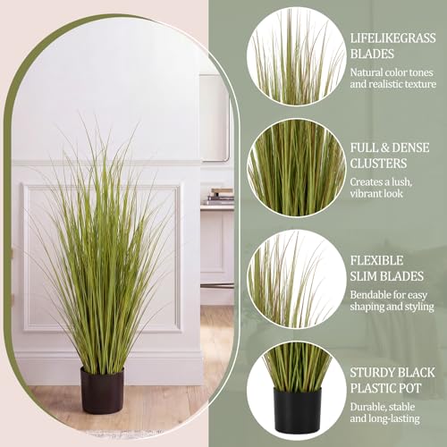 Jexine 2 Pieces Tall Artificial Grass Plant Potted Artificial Greenery Floor Plants Fake Pampas Grass Tall in Pot for Housewarming Gift House Garden Bathroom Lobby Indoor Outdoor (Autumn Green,3 ft) - color: Autumn Green, size: 3 ft