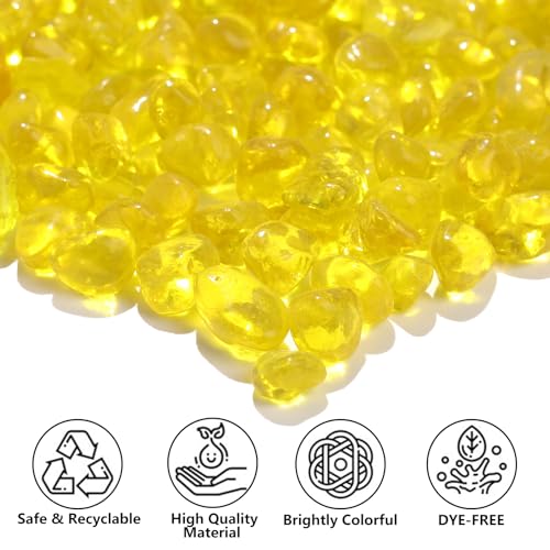 QYGL Yellow Clear Glass Pebbles 0.55LB, Tumbled Sea Glass Stones for Vase Fillers, Fish Tank Gravel, Aquarium Rocks, DIY Crafts, Plant Pots, Wedding & Home Decor, Transparent Glass Gemstones - color: Yellow