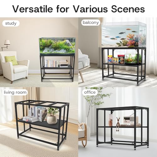Fish Tank Stand,10 Gallon Heavy Duty Metal Aquarium Stands, Reptile Tank, Turtle Tank, Breeder Tank Stand, 220LBS Capacity Terrarium Stand Rack with 2-Tier Storage Shelves (Black, 24.8"x9.2"x30") - color: Black, size: (10 Gallon)24.8"x9.25"