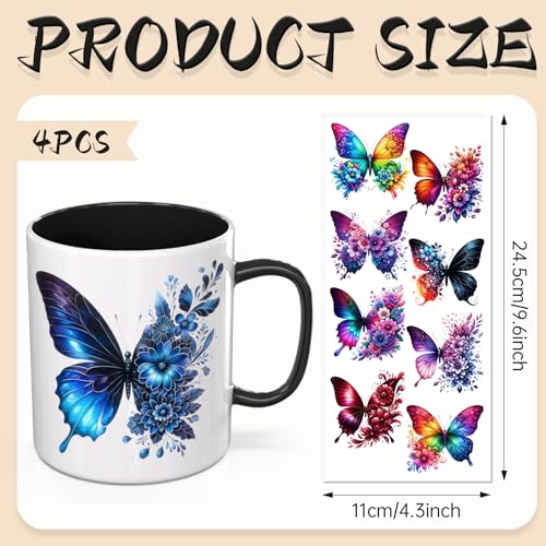 UV DTF Cup Wraps, 4 Sheets Watercolor Butterfly Transfer Stickers for 16oz Glass, Rub On Decals for Tumblers and Candlestick - style: Watercolor Butterfly