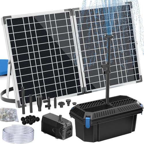 Antfraer 40W Solar Pond Filter with Water Pump, Pond Filter Box with Pond Filter Box, Pond Pump with 6.6ft Clear Tubing for Outdoor Pond Waterfall Garden Fountain Water Feature - size: 40W