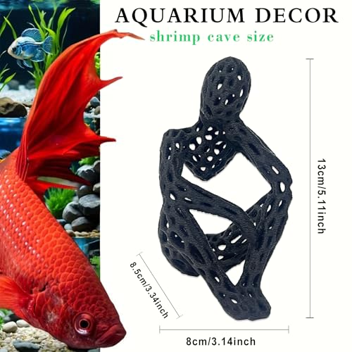 LIYAOLI Shrimp Hide Cave for Aquarium Decor - Modern Shrimp Cave & Sculpture, 3D Printed White Fish Tank Accessories Decorations, Safe Shelter for Shrimps/Betta/Turtles, Mini Art Statue (Black) - color: Black