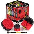 Stiff Bristle Power Scrubber Kit with Extension - Pressure Washer Surface Cleaner Alternative - Ideal for Cleaning Outdoor Garden, Fire Pit, Patio, Graveyard Tombstone, Bird Bath, Siding, and Deck - color: Red
