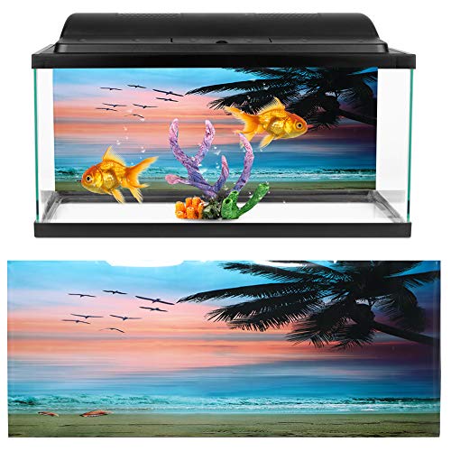 Aquarium Poster, Realistic Seaside Sunset Clouds Pattern Aquarium Background Poster 3D PVC Self Adhesive Fish Wallpaper Sticker for Aquarium Fish Decoration(61 * 30cm)
