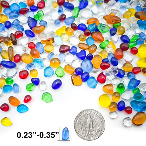 Keedolla Colorful Clear Sea Glass Pebbles Aquarium Gravel Fish Tank Rocks Small, Irregular Glass Gems Stones Beads Marble Pebbles Rock Sand for Garden|Vase Filler|Fish Turtle Tank Decorations - color: Rainbow, size: 0.93 Pound