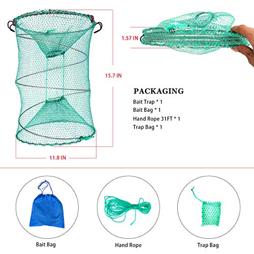 Drasry Foldable Fishing Trap for Bait Shrimp Crawfish Minnow Net Portable Accessories 11.8 x 11.8 x 15.7 (30cm x 40cm) 1/4 in Mesh Collapsible Fish Trap - color: 2Pcs