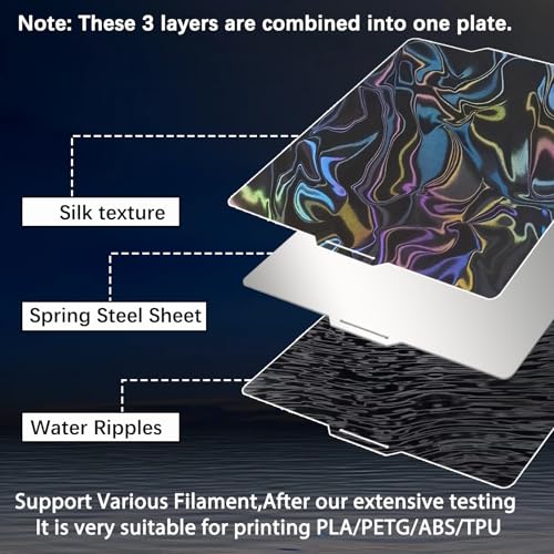 JUUPINE 257x257mm Water Ripples+Silk Textured Build Plate for Bambu Lab X2D/A1/X1/X1C/X1E/P1P/P1S/P2S/A1, Smooth Flexible Spring Steel Plate Effect Sheet for Bambu Lab 3D Printers. - color: H8H(Water Ripples+Silk), size: For X2D/P2S/ X1/X1C/X1E/P1P/P1S/A1