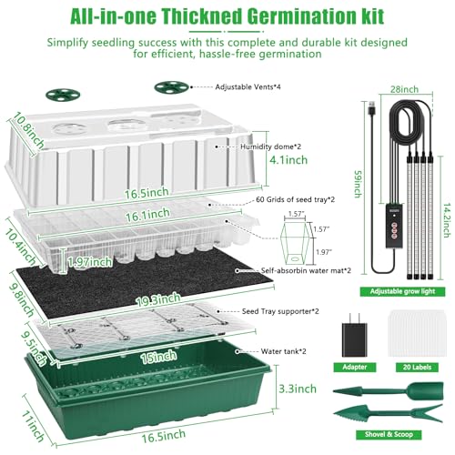 2 Set 120-Cell Seed Starter Tray with Grow Light, Self-Watering Seed Starter Kit with Humidity Dome, Adjustable Brightness Timed Seedling Starter Plant Germination Trays Indoor - size: 2pack