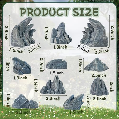 Warmtree 10 Pcs Simulation Rockery Diorama Rocks Stone for Diorama Supplies Miniature Terrain Fairy Garden Zen Garden Accessories Terrarium Decor Tank Aquarium Decoration (Grey) - color: Gray