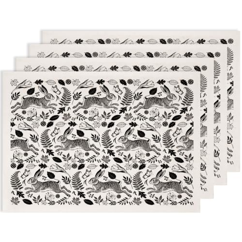 SUPERDANT 4PCS Rabbit Flowers Underglaze Paper Transfer Animal Leaves Transfer Paper for Clay Ceramic Porcelain Under Glaze Transfers for Pottery Enamel Decals Black Underglaze Decal Papers - style: Rabbit and Floral