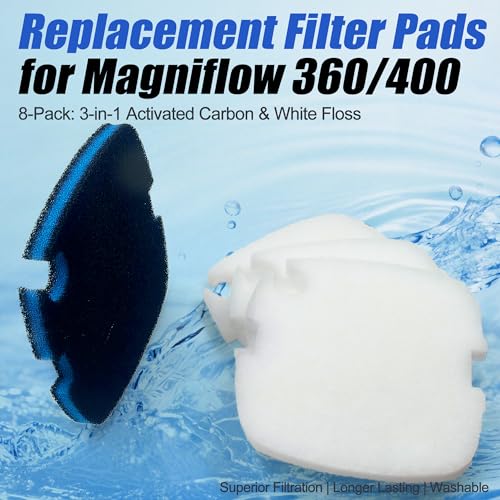 PurifyLogix 8PCS Filter Pads for MarineLand Magniflow 360/400 Canister Filters | Upgraded 3-in-1 Coarse (Activated Carbon) & White Floss Media - Mechanical & Biological Filtration