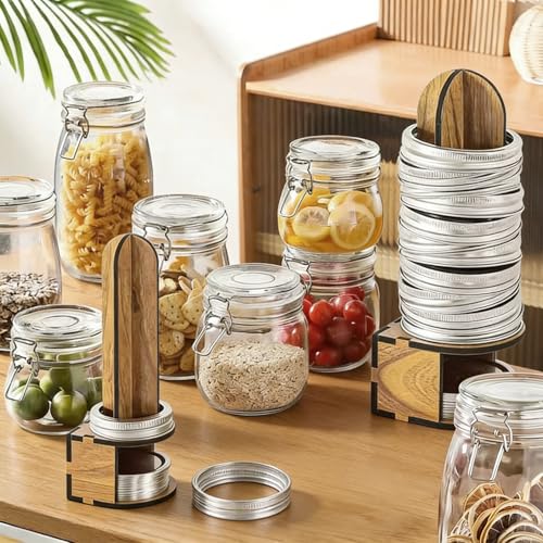 Mason Jar Lid Organizers Inside Cabinet, 2 Pack Wooden Canning Lid Rack Holder for Kitchen Organization and Storage, Regular and Wide Mouth