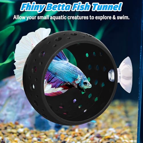 Fhiny Betta Tunnel, Aquarium Fish Hideout with Suction Cup - Shrimp Cave Aquarium Decor for Small Fish, Shrimp, Guppy Hiding & Resting (Black)