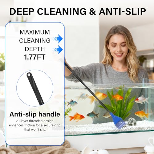 5 in 1 Fish Tank Cleaner Kit Aquarium Cleaning Tools with 19 Inch Anti-Slip Handle Fish Tank Cleaner with Algae Scraper and Fish Net - size: Length 19inch