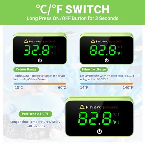 Digital Aquarium Thermometer, Stick-on Fish Tank Thermometer with LED Display, Wireless Aquarium Temperature Measurement with Battery-Change Tool and Extra Sticker.(Green*2) - color: Green-2 Pack