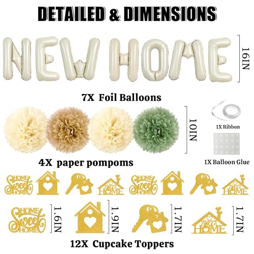 New Home Housewarming Party Decorations - Sage Green Gold Boho Welcome Home Decor Kit with Balloons Cupcake Toppers, Tassels House Warming Gifts for New Home Celebration - color: Sage Green Gold