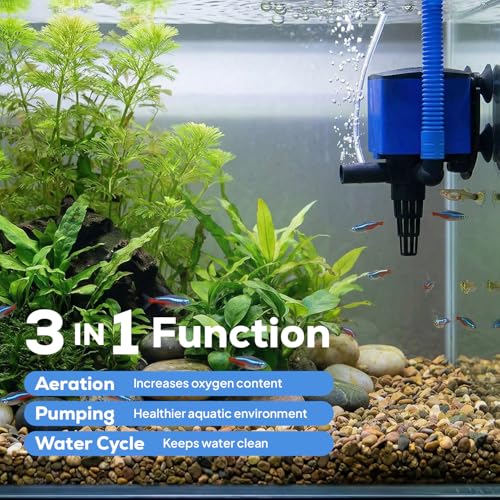 Aqua Dream 660 GPH Aquarium Powerhead - 3-in-1 Submersible Filter Pump with Air Oxygenation & Adjustable Flow, 35W High-Performance Water Circulation Pump for Fish Tanks - 1 Pc - color: Blue; 1 Pc, size: 660 GPH