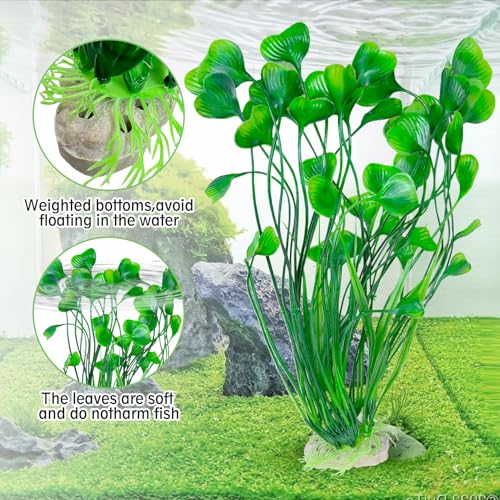 Hamiledyi Artificial Aquarium Plants Fish Tank Decorations, Soft Plastic Green Water Grass for Fish Habitat, Realistic Underwater Décor, Safe for Fish, 2-Pack - color: Green
