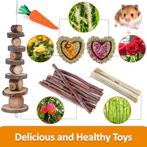 VESPRO Hamster Toys Set, Guinea Pig Toys Small Animal Chewing Toy and Rat Cage Accessories, Chinchillas, Gerbils, Rats, Rabbit Rodents Teeth Care, Apple Wood Timothy Hay Mouse Toy Swing Seesaw Bridge - size: 28Pack-hamster toys