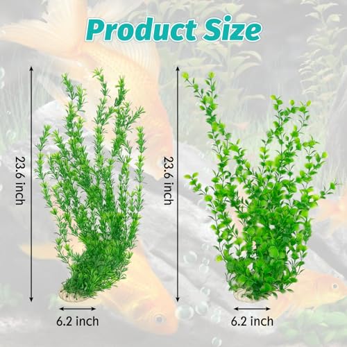 Hamiledyi 23" Tall Aquarium Plastic Plants - 2 Pack Soft Fish Tank Decor, Artificial Green Grass Cluster for Aquariums, Safe Bendable Underwater Plants（Green Style B） - color: Green（style B）
