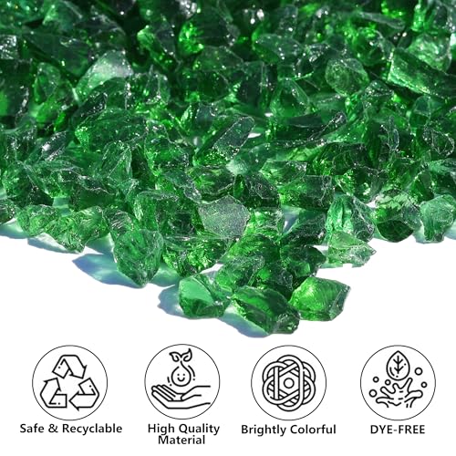 QYGL Crushed Glass for Resin Art, DIY Crafts, and Home Decor - 0.9LB Dark Green Broken Glass Pieces 3-6mm, for Vase Fillers, Tabletop Fire Pit, and Aquarium Rocks - color: Green
