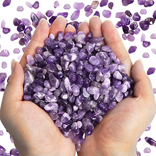 QICQDRAM Polished Gem Stones Rocks Crystals 0.9 Lb/405g Natural Tumbled Stones Amethyst Crystal Chips Bulk for Healing Crystals & Fish Tank Rocks Gravel, Vase Filler, Plants Decor - color: Amethyst