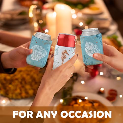 4 Pack Coastal Beach Reusable Neoprene Insulator Cup Sleeve for Cold and Hot Drinks, Ocean Beachy Sea Life Seahorse Seashell Starfish Can Drink Sleeves Cooler Sleeves Gifts for Women - color: Coast Blue-cup