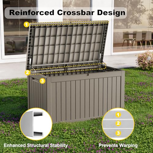 ROJIK Outdoor Storage Housing Deck Box,Waterproof Patio Furniture, Garden Tools,Cushions,Pool Accessories Storage Bench with Lockable Lid and Side Handles (Grey,280 Gal) - color: Grey, size: 280 Gallon