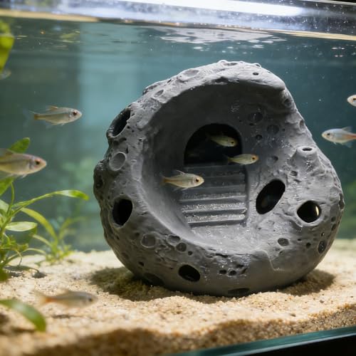 Aquarium Decor, Moon-Shaped Fish Tank Decorations, Aquarium Cave Fish Hideout for Betta Goldfish Shrimp (Gray‌) - color: Gray‌