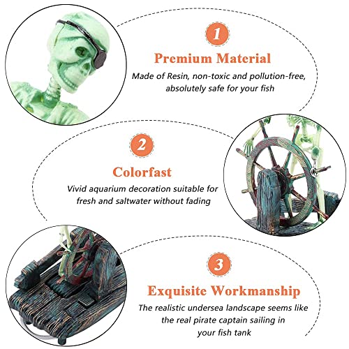 Mesee Aquarium Pirate Captain Decoration, Skeleton Seaman Landscape Fish Tank Decor, Undersea Air-driven Aquatic Ornament Decorations for Home Fishing Tank/Arts Crafts/Decorating