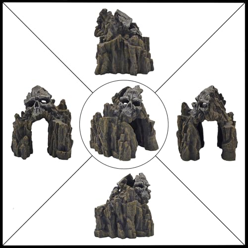 Aquarium Decor Skull Mountain Landscape Tank Ornaments for Betta Fish, Goldfish, and Reptiles Lizard Sleep Resting Play Cave