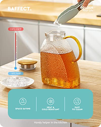 Baffect Water Pitcher, High Borosilicate Glass Jug with Stainless Steel Lid, Leakproof Fridge Door Carafe for Hot or Cold Beverage (1.8 L/63 oz.) - style: Hammer Pattern