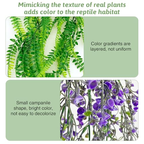 2 Pack Reptile Plants Terrarium Hanging Fake Vines with Suction Cup Artificial Leaves for Bearded Dragons Lizards Geckos Snake Hermit Crab (Purple and Green) - color: 2 Pcs ( Green and Purple )