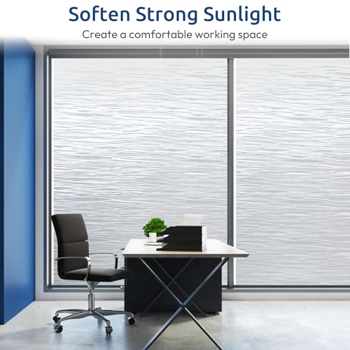 rabbitgoo Window Privacy Film Frosted Glass Film Removable Vinyl Door Coverings UV Blocking Decorative Static Cling Non-Adhesive Window Clings Sticker for Home Decor, 11.8 x 157.4 Inches - color: Pure Wave, size: 11.8" x 157.4"