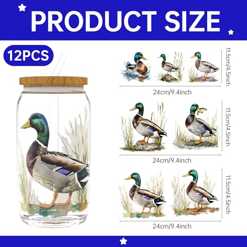 UV DTF Cup Wrap for 16oz Glass, 12 Sheets Watercolor Duck UV DTF Decals, Tumblers, Rub on Transfer Stickers - style: Watercolor Duck