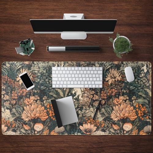 Boho Aesthetic Desk Mat Wildflowers Large Mouse Pad Gaming Pad, XXL Keyboard Mat Full Desktop Women Office Desk Accessories with Stitched Edges Anti-Slip Funny Deskpad, 31.5 X 15.8 in - color: Aesthetic Dark Plants