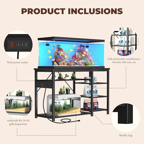 GRLEAF 40-50 Gallon Aquarium Stand: 900LB Capacity, Built-In Power Outlets, 3-Tier Shelves for Fish Tank Accessories Storage, Heavy-Duty Steel/Wood Hybrid for Fish & Reptile Tanks | Excludes Tank - size: 40-50 Gallon