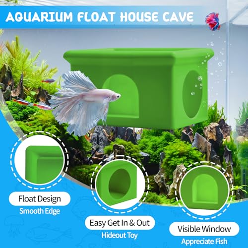 Floating Betta Fish Hammock Cave House for Aquarium, 3D Printed Betta Shrimp Feeder & Hideout Cave Toys, Small Aquarium Feeding Ring Decor, Turtle Fish Tank Decorations Accessories -Green - color: Grass Green