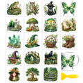 Peacoblue 18 Sheets Rub on Transfers for Crafts, Green Magic Forest 3.6"x3.9" UV DTF Cup Wraps Waterproof Cold Transfers Stickers for Wood Glass Metal Cup Tumblers Mirrors Mugs Home Decor - style: Green Magic Forest